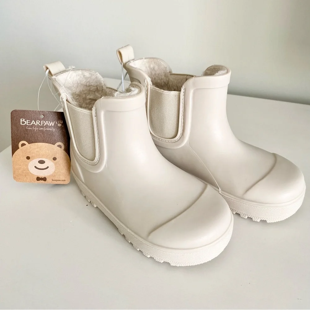 BearPaw Kids Cream Grey Neutral Chelsea Rain Boots - Slip-On Waterproof Boots